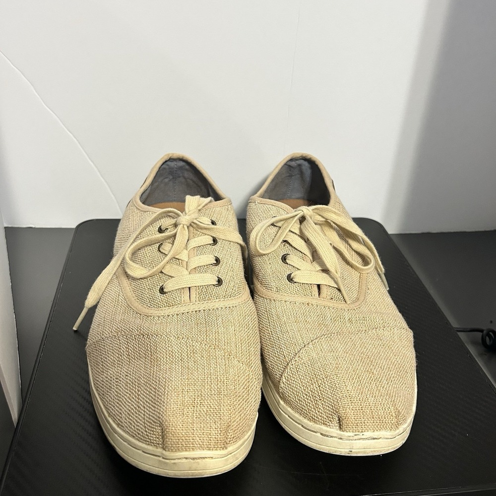 Toms Men's Natural Canvas Shoes Size 9.5 Lace Up Casual - Picture 2 of 8